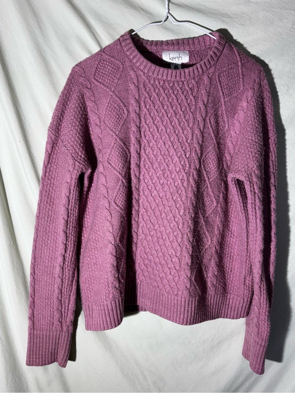 Kersh  Cable Knit Crewneck Sweater